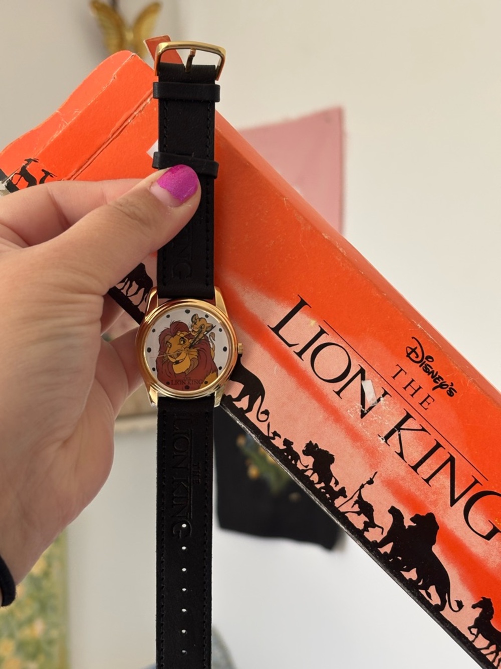 Vintage Disney Lion King Gold-Tone Watch with Black Strap new battery